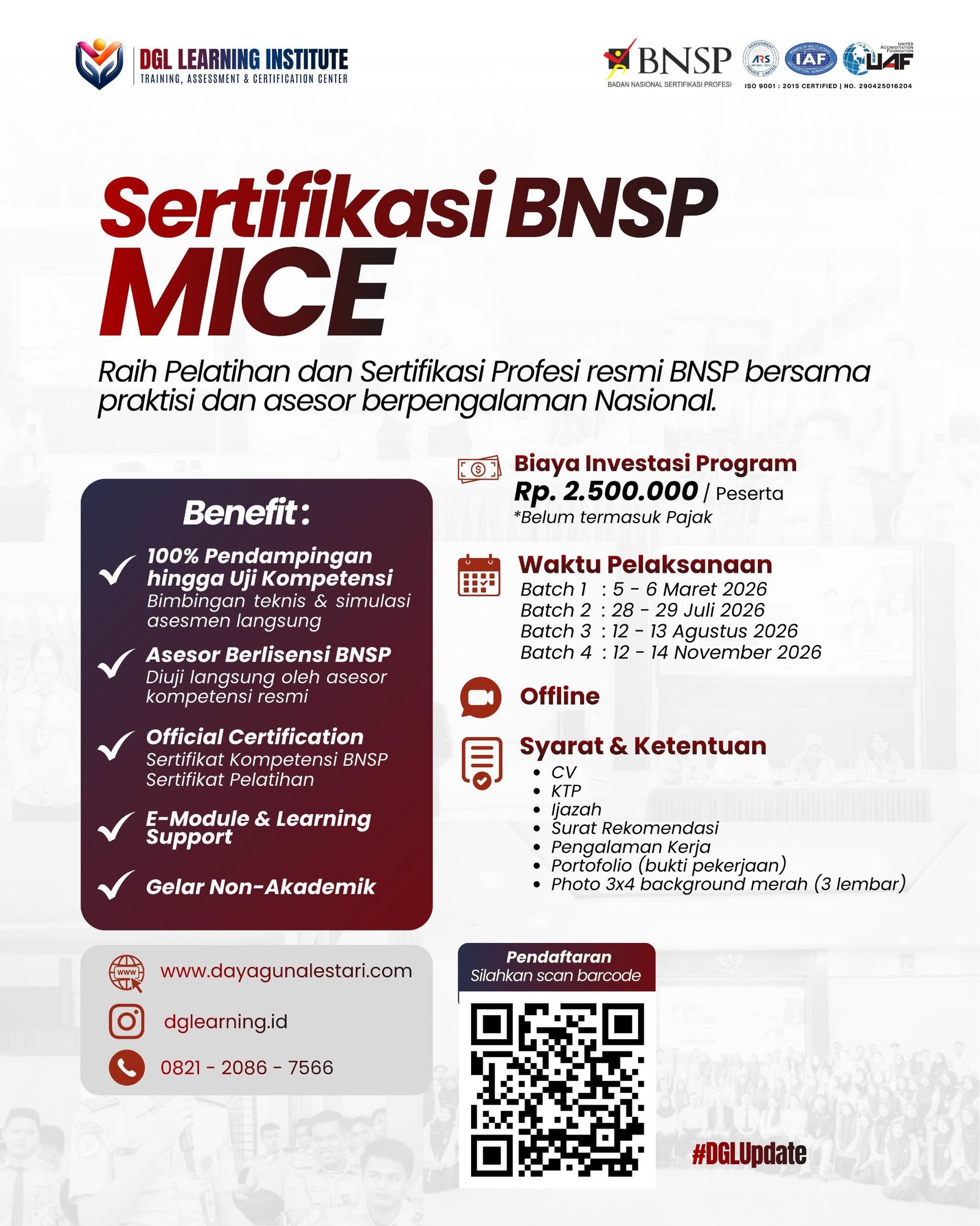 Tingkatkan Kredibilitas Profesional Anda melalui Sertifikasi BNSP MICE Bersama DGL Learning Institute