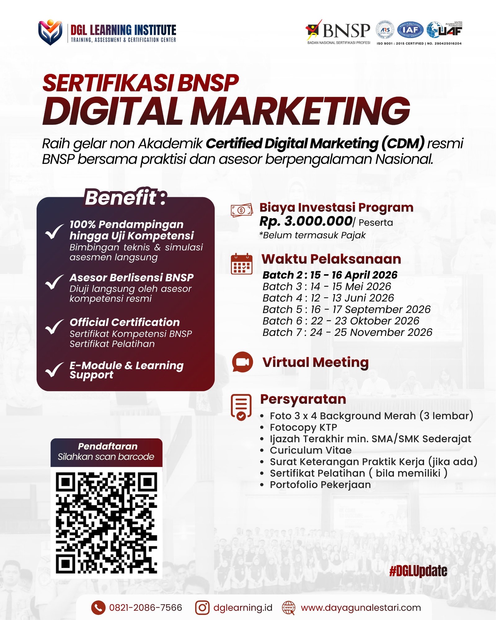 Cetak Praktisi Digital Marketing Kompeten, DGL Learning Institute Buka Pendaftaran Sertifikasi BNSP 2026